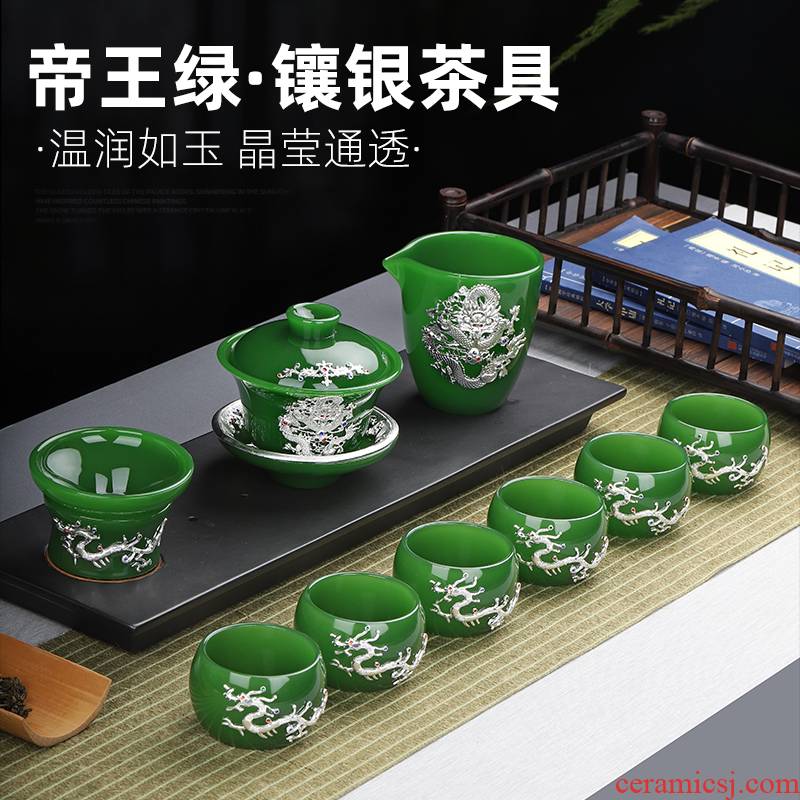 Ya xin company hall, coloured glaze kung fu tea lounge suit household tureen jade porcelain silver high - grade office
