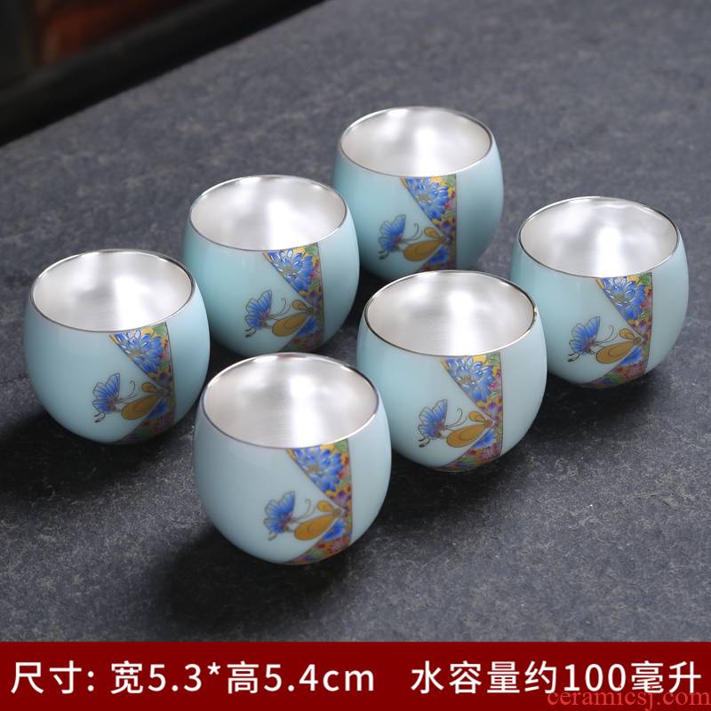 Tasted silver gilding sample tea cup ceramics jingdezhen blue and white porcelain cup individual hat to single CPU kung fu tea master small tea cups