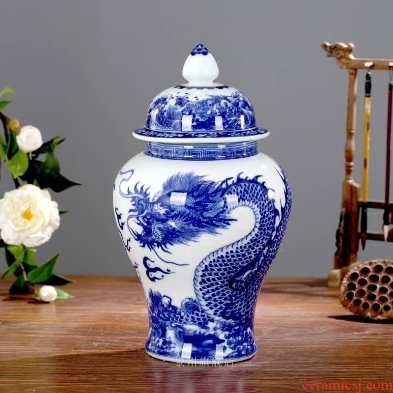 Jingdezhen blue and white dragon ceramics hand - made mesa floret bottle home sitting room hotel general Chinese penjing tank
