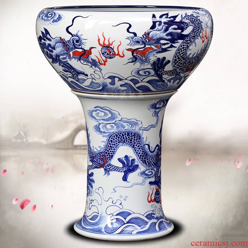 Jingdezhen ceramics hand - made dragon playing bead figure goldfish turtle sitting room of Chinese style of large cylinder household furnishing articles