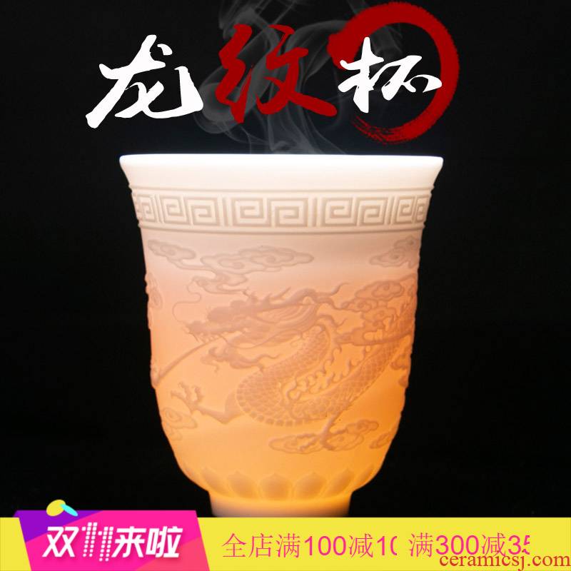 . Poly real scene of jingdezhen ceramic hand - carved zodiac master cup single cup tea cups kung fu tea set personal cup