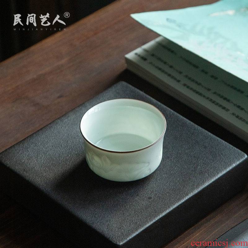 Jingdezhen ceramic film green individual cup of kung fu tea master cup sample tea cup single cup small bowl with a single CPU
