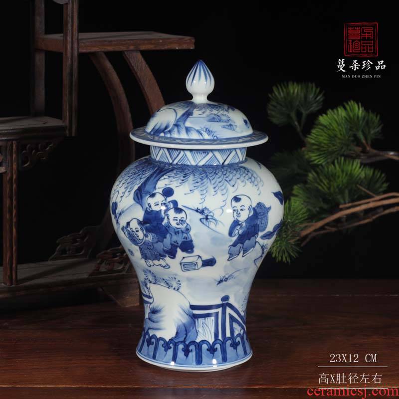 Jingdezhen 25 cm high pure manual painting tong qu the general pot of Chinese porcelain general hand - made rich ancient frame furnishing articles