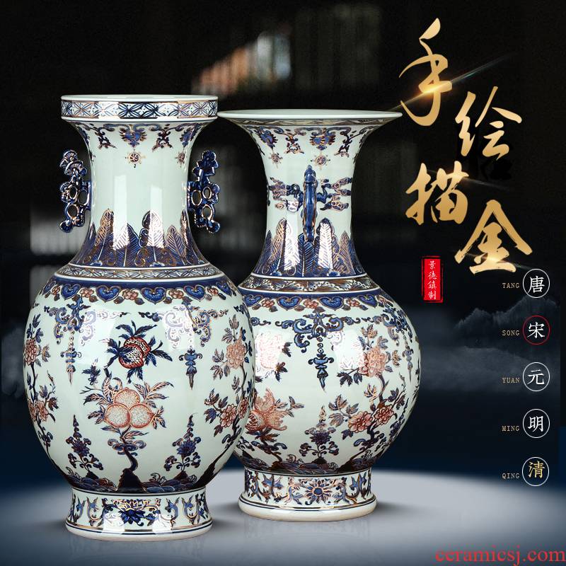Jingdezhen ceramics famous hand - made paint antique Chinese blue and white porcelain vase sitting room home furnishing articles