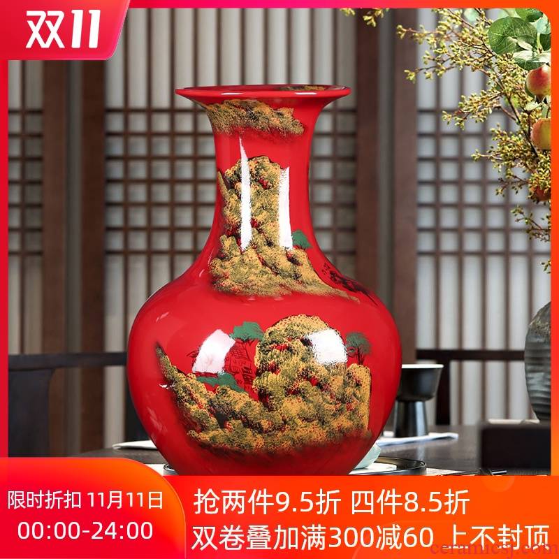 Jingdezhen ceramic floor big vase China red hand - made scenery lucky feng shui and furnishing articles and heavily bottled act the role ofing is tasted