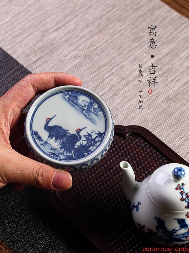 Jingdezhen blue and white cranes ceramics are it buy antique hand - made cover cover pad kung fu tea accessories tea taking with zero