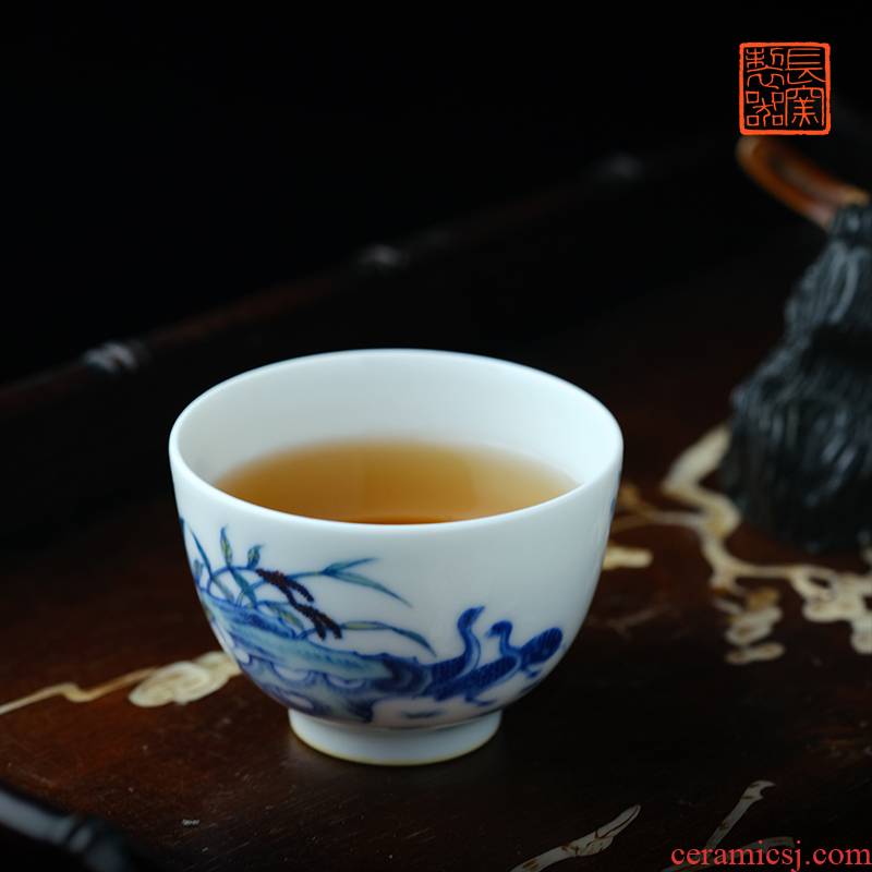Offered home - cooked ju long up controller yongzheng blue glaze color bucket deer cup of jingdezhen manual hand - made master cup tea set