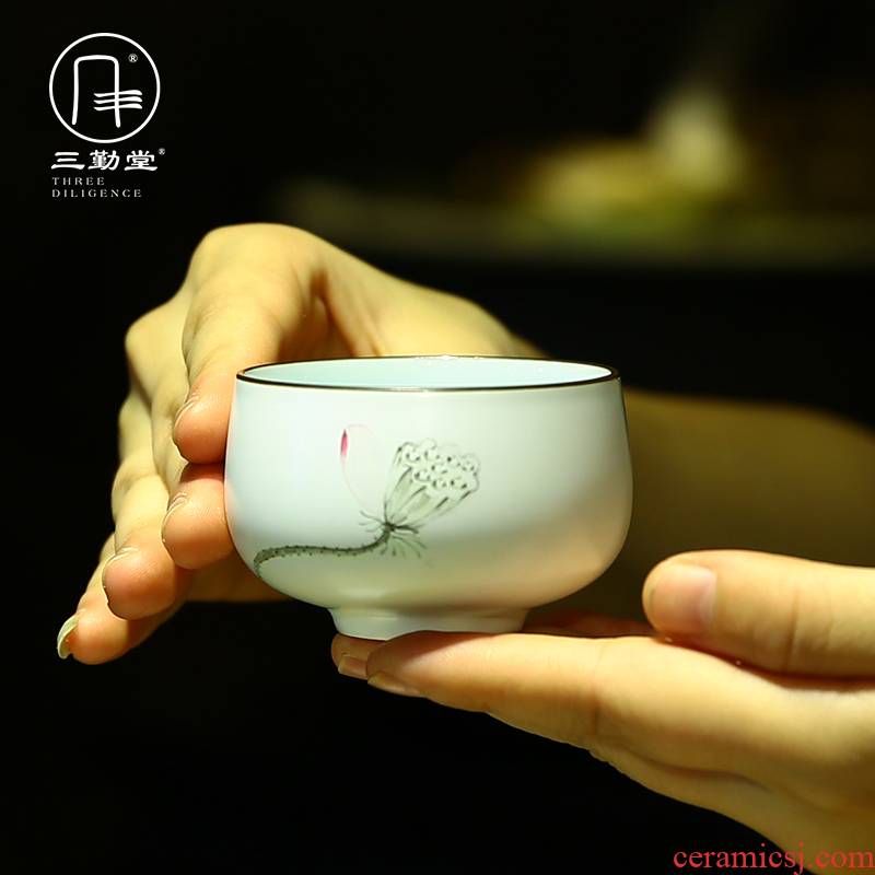 The three frequently kung fu master of jingdezhen ceramic cups cup tea hand made lotus poly real incense single drum cup sample tea cup