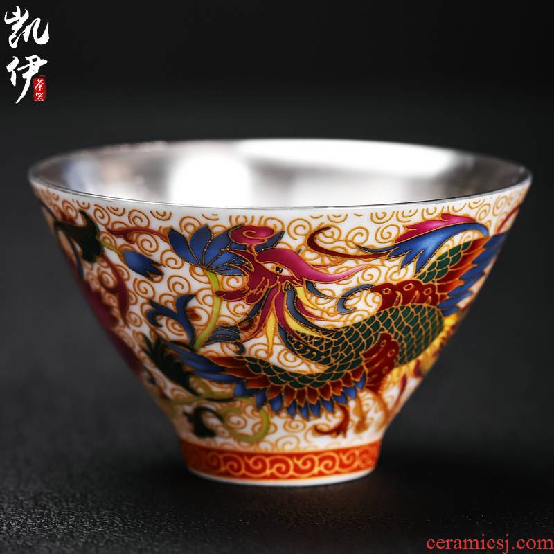Colored enamel coppering. As longfeng sample tea cup silver cup silver cup of jingdezhen ceramics master kung fu tea tea cup