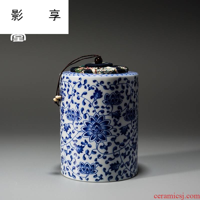 Shadow enjoy ceramic tea pot large storage tank blue and white porcelain enamel puer tea storage sealed box and POTS