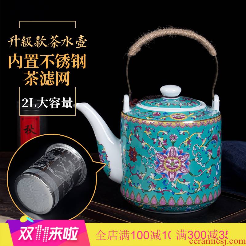 Poly real (cool scene ceramic kettle household of Chinese style old antique teapot high - temperature large capacity colored enamel POTS