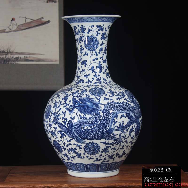 Jingdezhen blue and white dragon vase bound Chinese style classical decoration lotus flower dragon vase 50 high around the celestial sphere