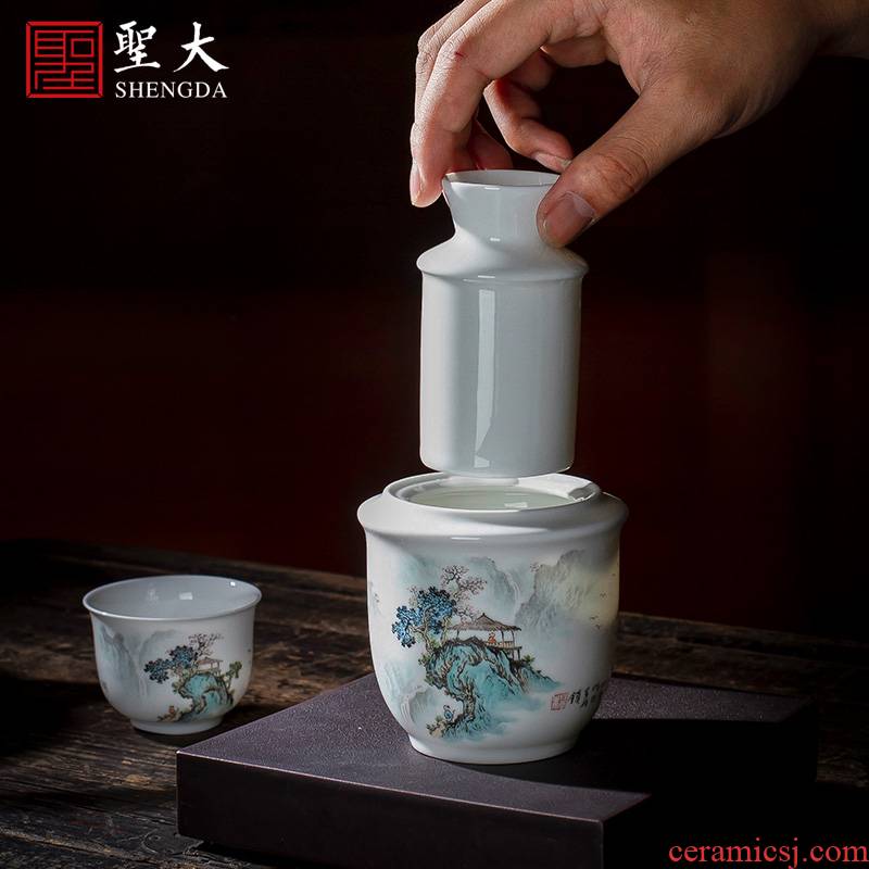Santa jingdezhen ceramic wine temperature hot hip household hand - made of new color landscape warm hip all hand wine cup