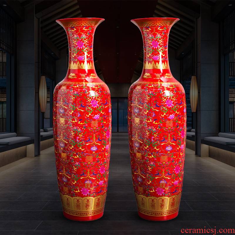 Jingdezhen porcelain ceramic Chinese red vase of large sitting room adornment large furnishing articles hotel opening gifts