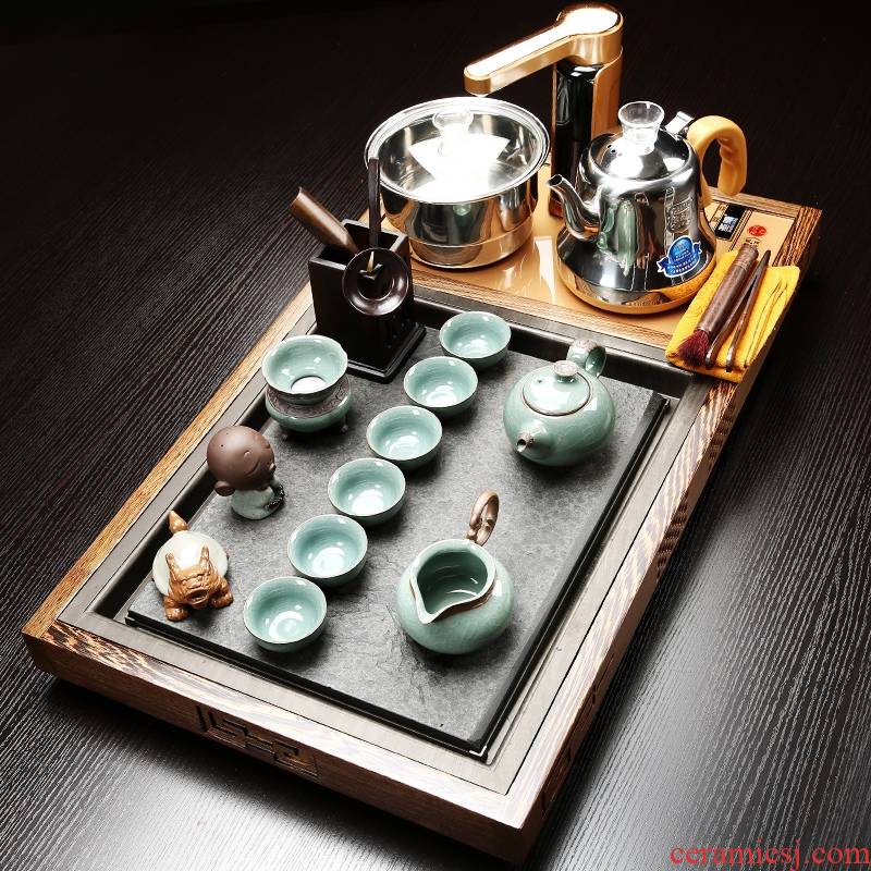 Qiao mu chicken wings wood sharply stone tea tray tea table four unity induction cooker contracted household violet arenaceous kung fu tea set