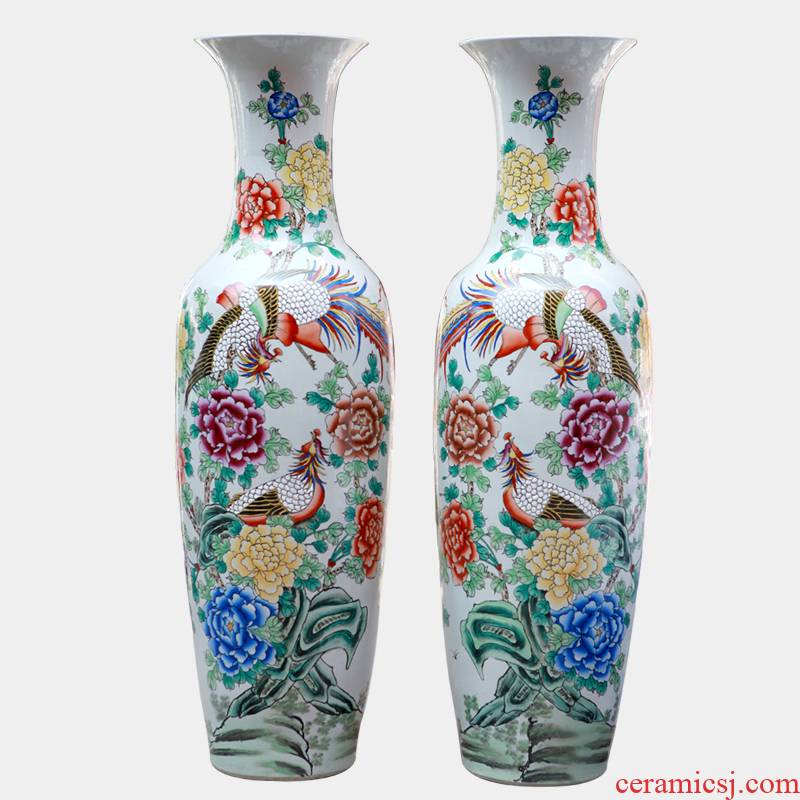Jingdezhen ceramic famille rose 113 phoenix peony modern landing big bottle of home sitting room hotel decoration