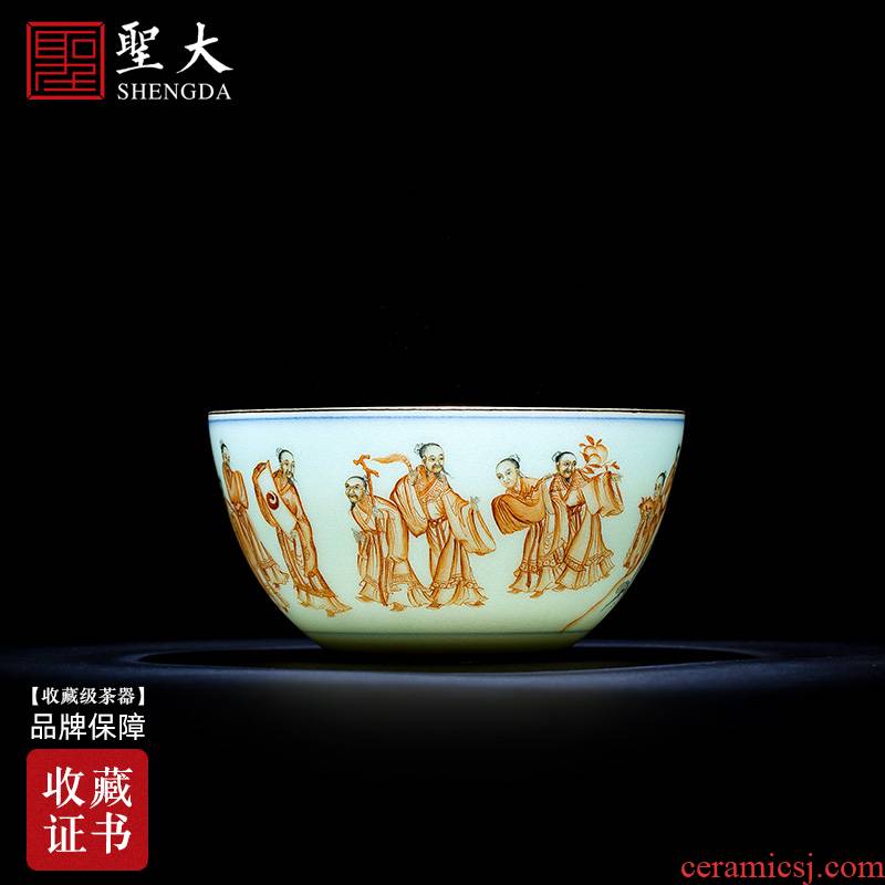 Holy big bowl archaize ceramic tea kangxi alum red and black color group of celestial masters cup all hand of jingdezhen tea service