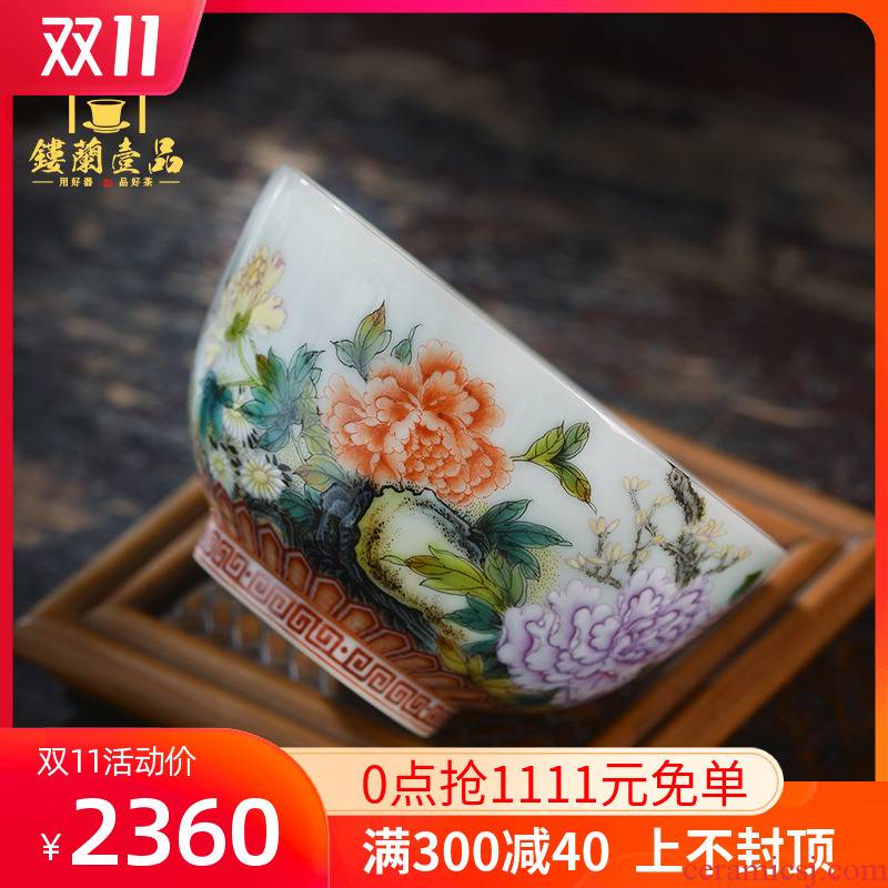 All hand - made pastel national color peony masters cup of jingdezhen ceramics from kung fu tea, large single cup tea cup