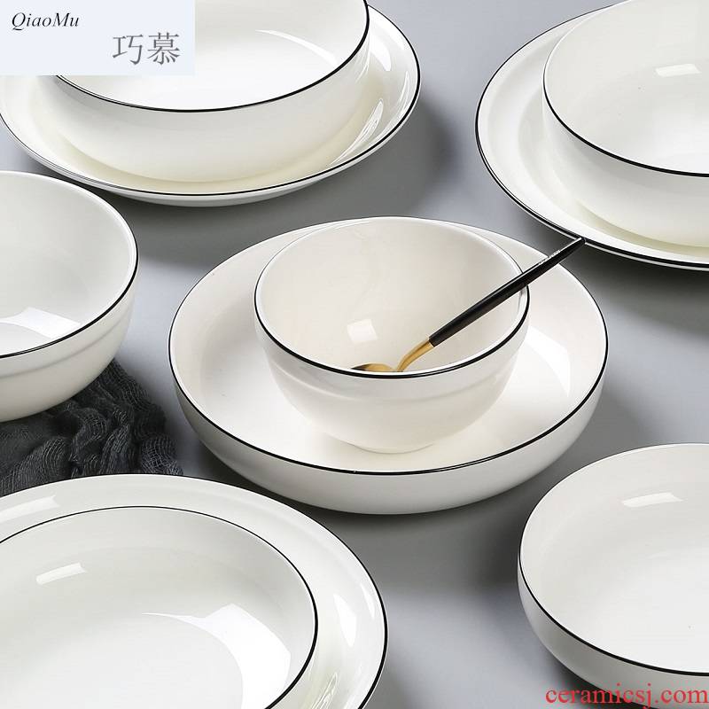 Qiao mu ceramic dish dish dish contracted household deep dish plate Korean creative white nest dish dishes suit