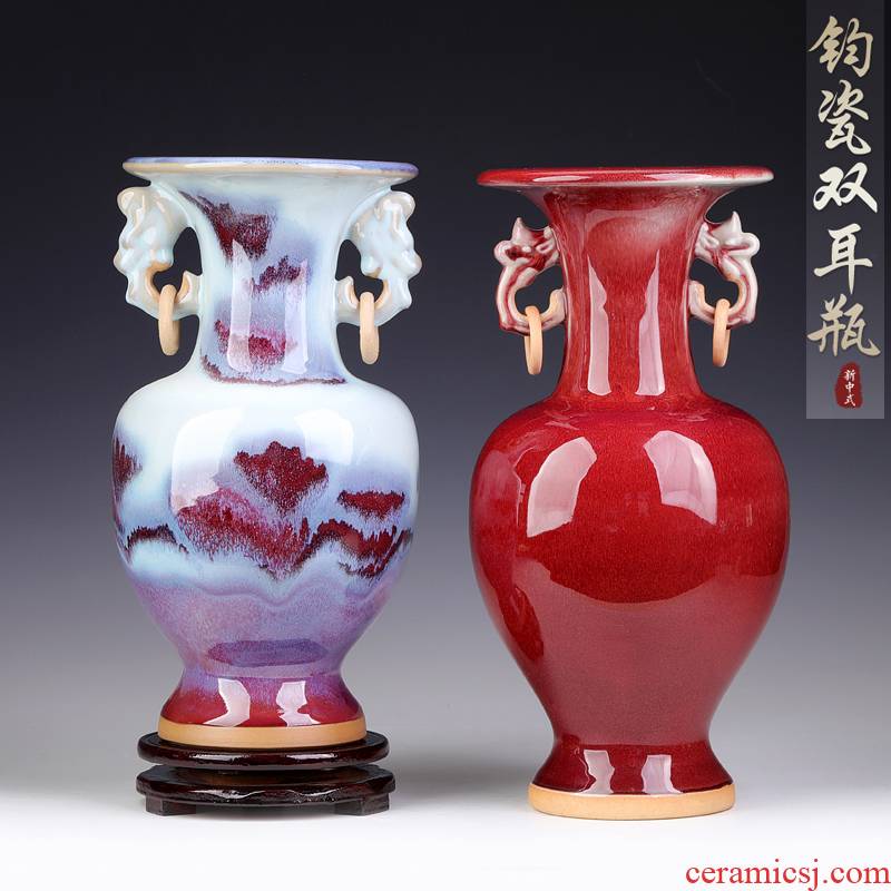Antique vase jun porcelain furnishing articles retro ears bottle Antique porcelain of the sitting room porch decoration ceramics arts and crafts