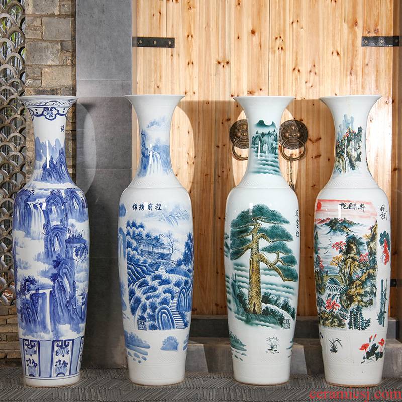 Jingdezhen ceramics landing a large vase furnishing articles hand - made home sitting room porch hotel big blue and white porcelain vase