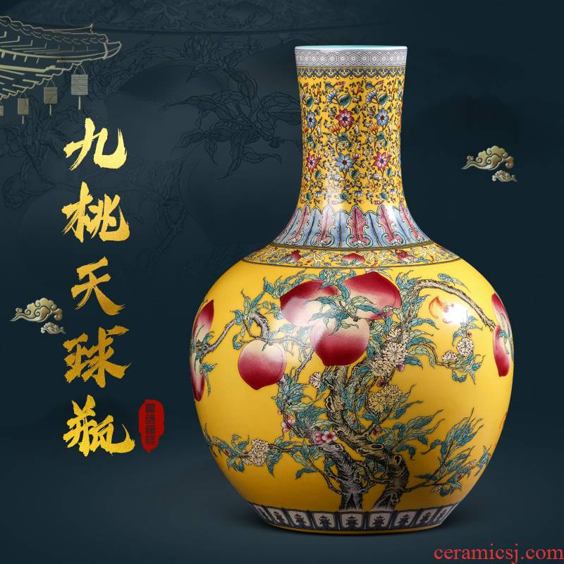 Jingdezhen ceramics vase furnishing articles sitting room flower arranging yellow colored enamel tree Chinese style household ornaments