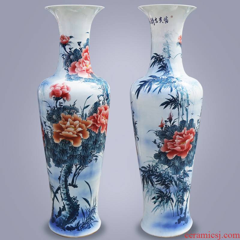 065 jingdezhen ceramic vase furnishing articles hand - made the sitting room of large vase peony hotel garden decoration