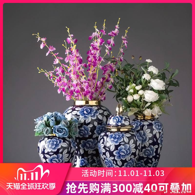 Jingdezhen ceramics big new Chinese style living room light key-2 luxury home furnishing articles of Chinese style of blue and white porcelain vase flower decorations