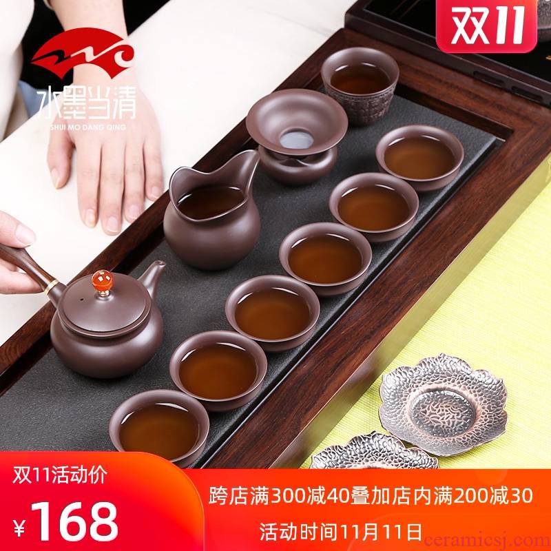 Yixing purple sand side of kung fu tea set the pot of the six cups suit Chinese I creative household contracted teapot