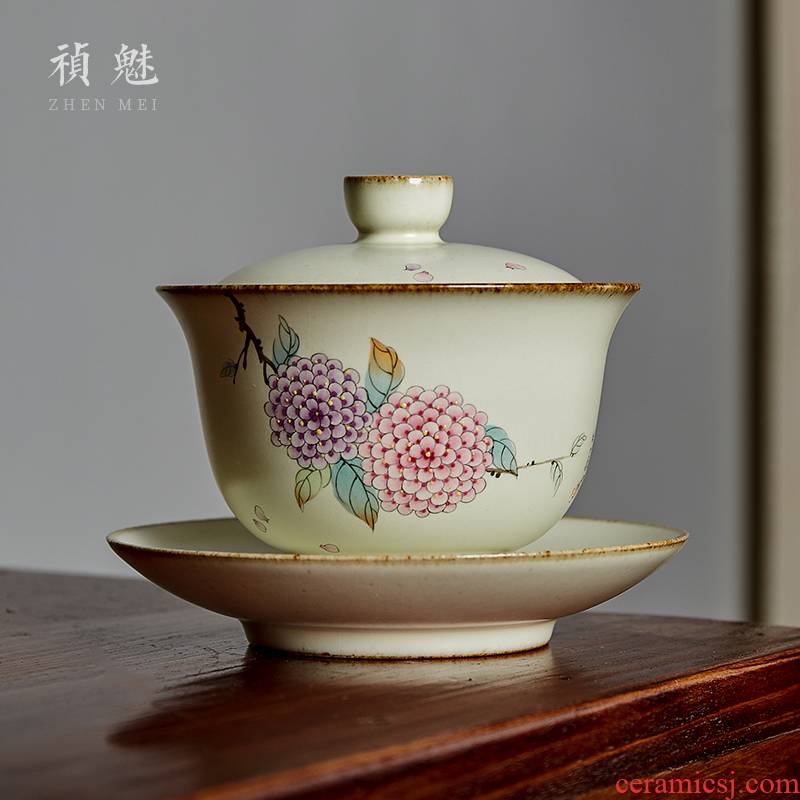 Shot incarnate your up hand - made hydrangea only three tureen jingdezhen ceramic kung fu tea tea bowl cover cup