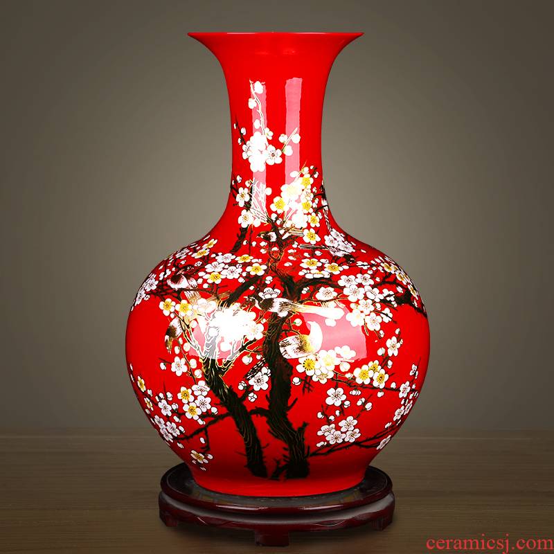 Jingdezhen ceramic large sitting room of large vase vase China red red of Chinese style porch TV ark, furnishing articles