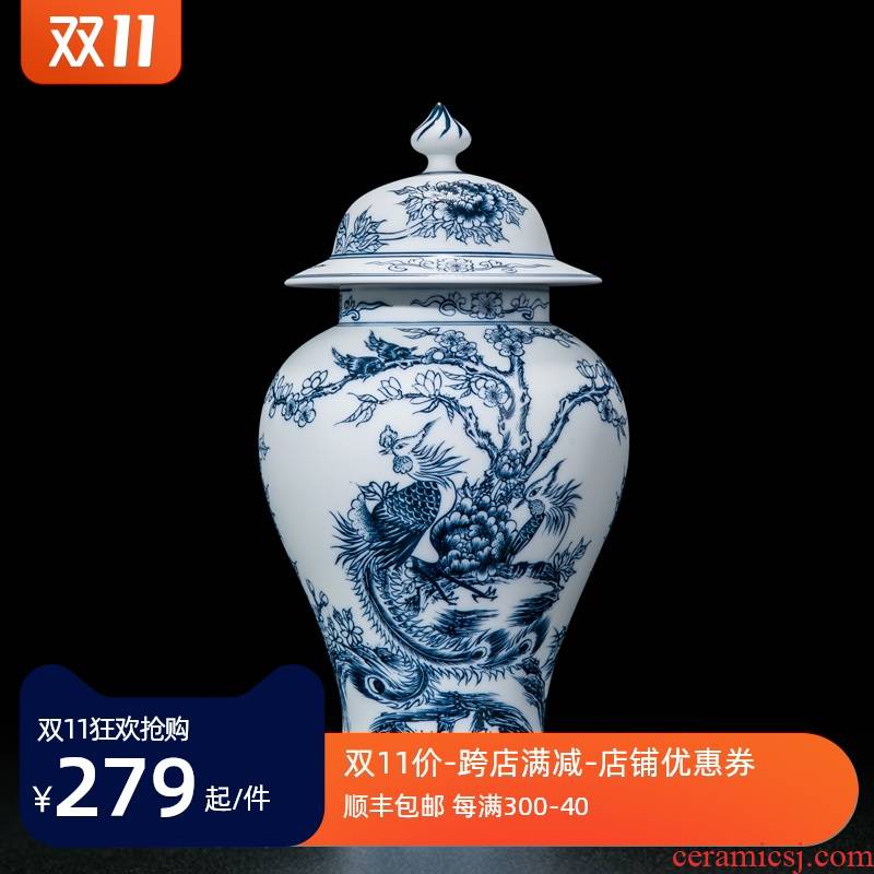 The New general blue and white porcelain ceramic tea pot place small household seal storage tea pot creative decoration