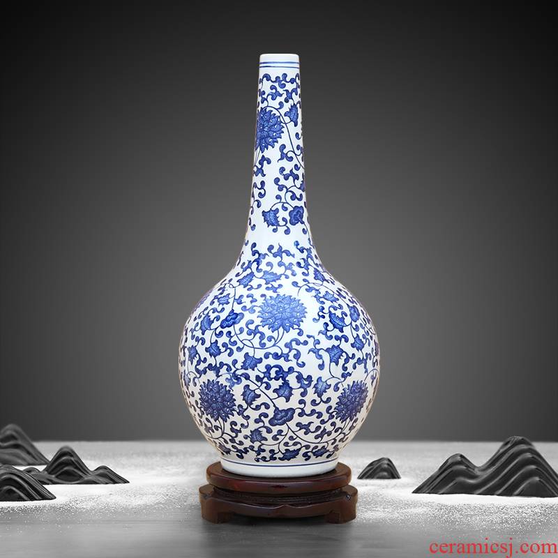 Antique blue and white porcelain of jingdezhen ceramics bound lotus flower grain gall bladder living room decoration office furnishing articles