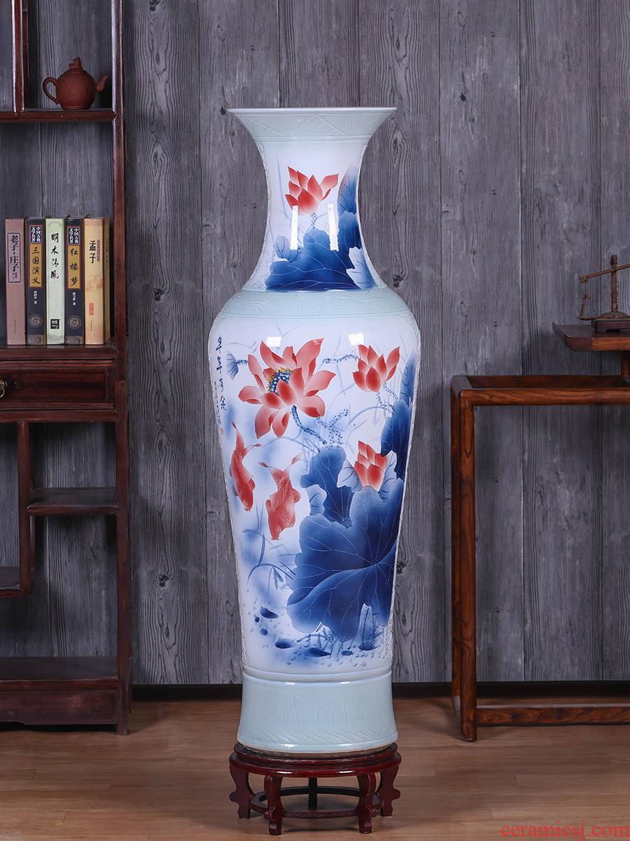 Jingdezhen ceramics hand - made big vase household living room TV cabinet floor porch decoration hotel furnishing articles