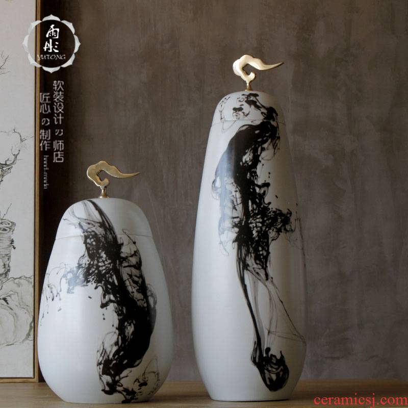 Chinese style classical modern soft outfit example room club creative study freehand brushwork in traditional Chinese ink painting ceramic xiangyun metal furnishing articles