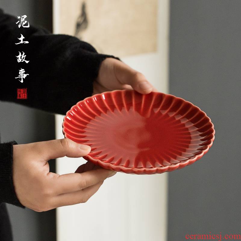 Jingdezhen undressed ore ji red pot bearing Japanese petals bearing fruit bowl tea dry terms plate ceramic pot dry tea table