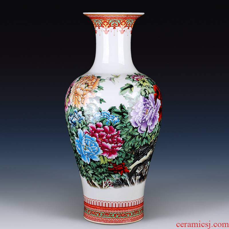 Jingdezhen ceramic vases, large Chinese famille rose porcelain vase landing sitting room place home decorative arts and crafts