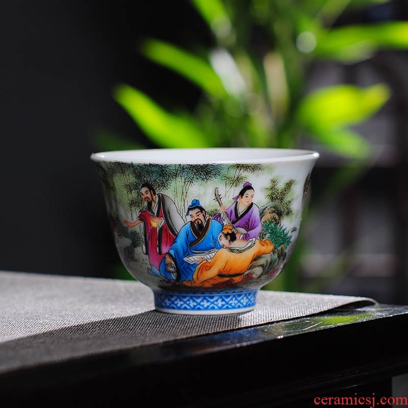 The Owl up jingdezhen tea antique porcelain characters of bamboo seven sages single CPU kongfu master cup tea cups
