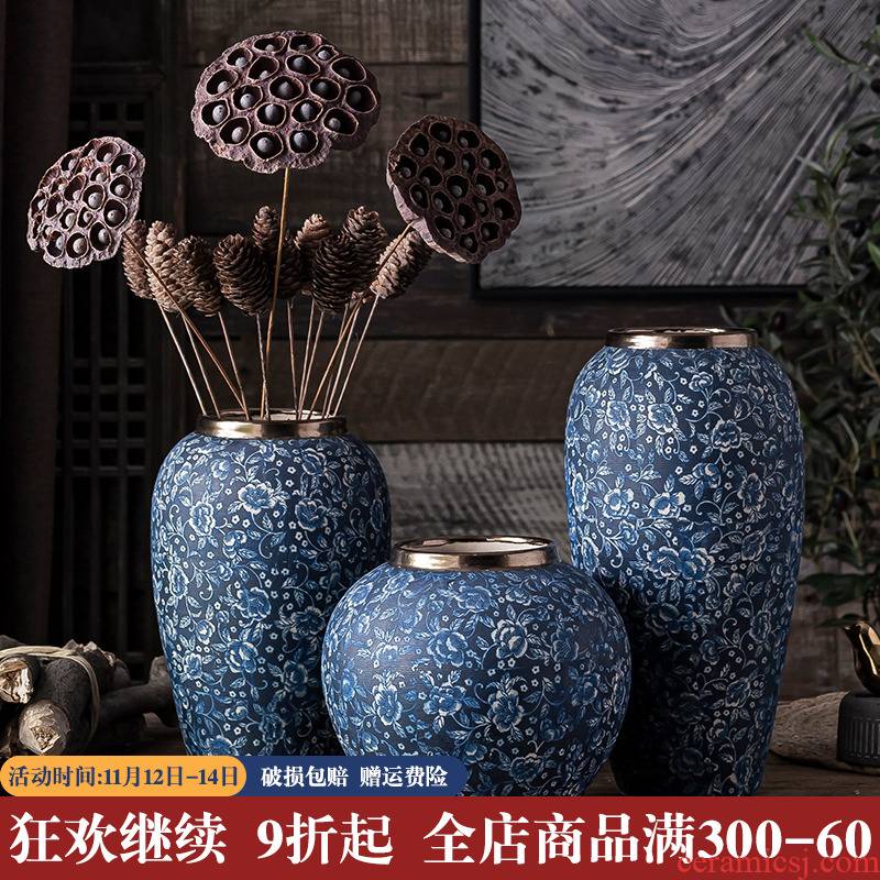Mouths dried flowers mesa of blue and white vase, European - style flower implement jingdezhen ceramic flower sitting room dry flower arrangement to restore ancient ways furnishing articles