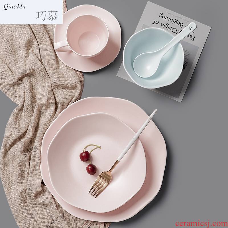 Qiao mu new ceramic large soup bowl rainbow such use pink always express it in use of the individual household Japanese - style tableware plate