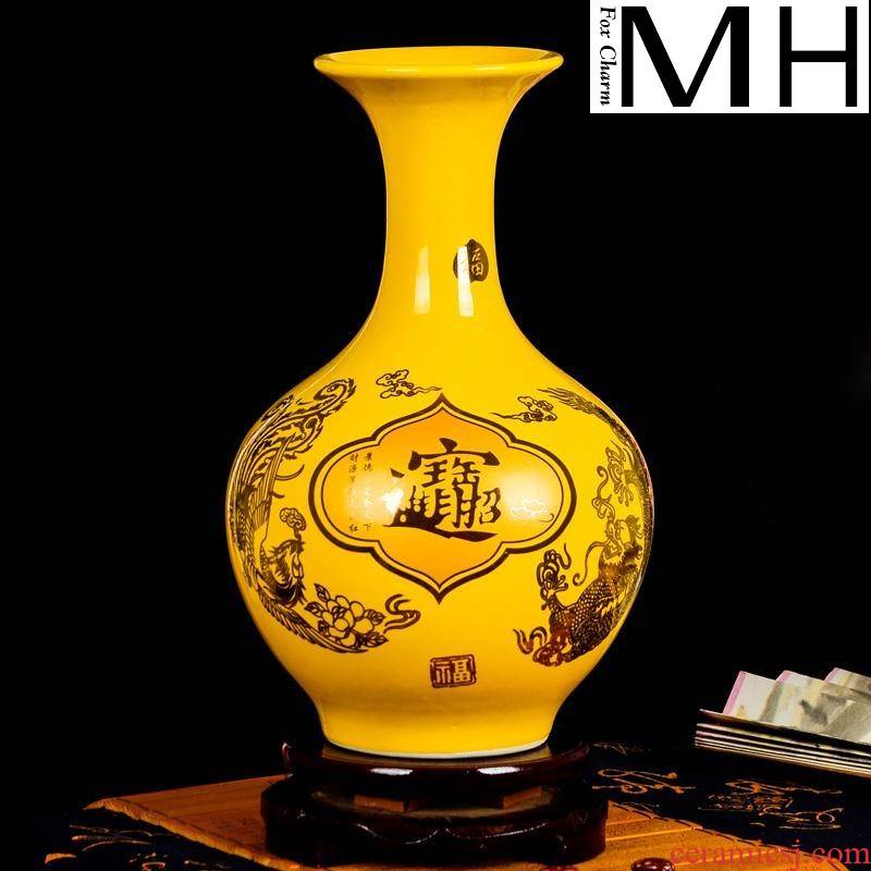 Spirit 's fox jingdezhen ceramic bottle gourd furnishing articles yellow maxim vase cb85 yellow home decoration