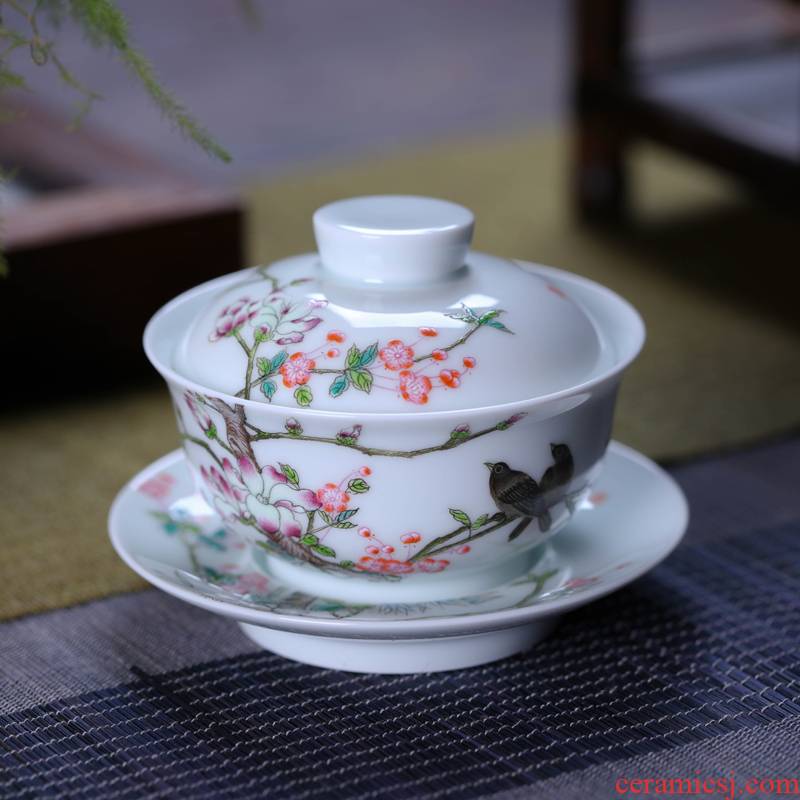 Flooded wooden checking ceramic tea ware tureen three teapots only hand - made famille rose tea ware jingdezhen porcelain tea set