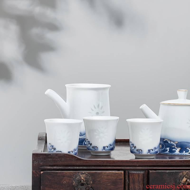 Jade BaiQing flowers and exquisite porcelain of jingdezhen porcelain kung fu tea cups ceramic tea set Chinese fortuna 's legacy