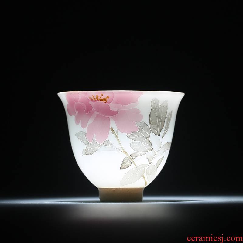 One thousand jingdezhen ceramic cups sample tea cup hand - made peony fire kung fu master cup of tea poly real incense single drum cup