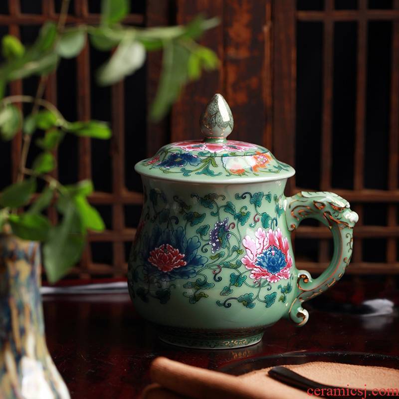 Red xin celadon coloured drawing or pattern with cover cup cup cup longfeng couples lovers cup sample tea cup business