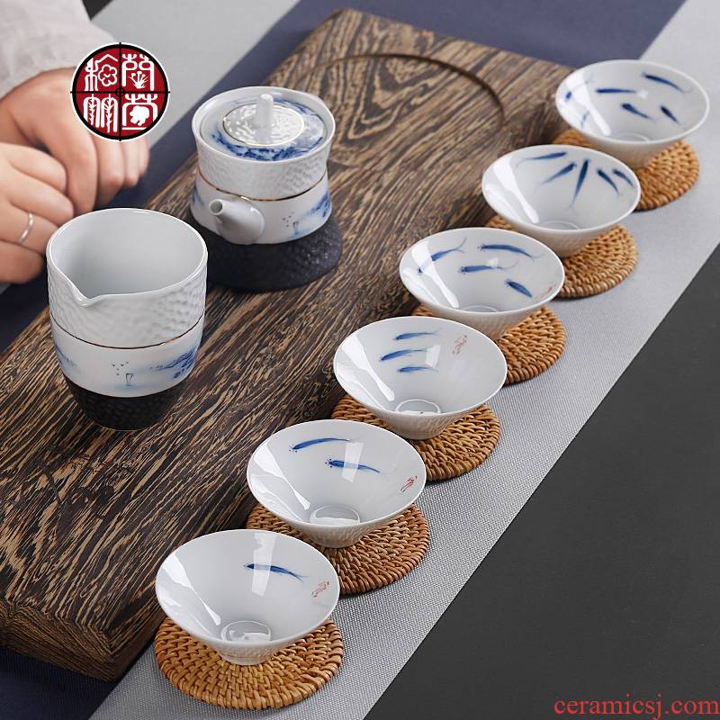 Jingdezhen blue and white porcelain teacup hand - made thin foetus kung fu suit small household single ceramic hat only tea cup