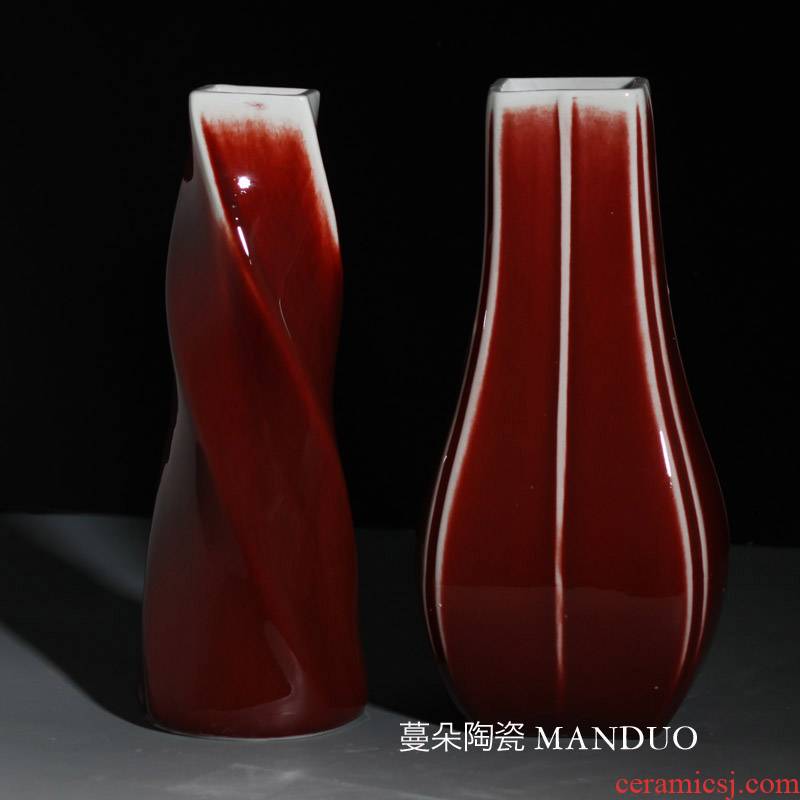 Red square vase elegant contracted bright Red festive ceramic flower arranging flower vase move bright Red vase