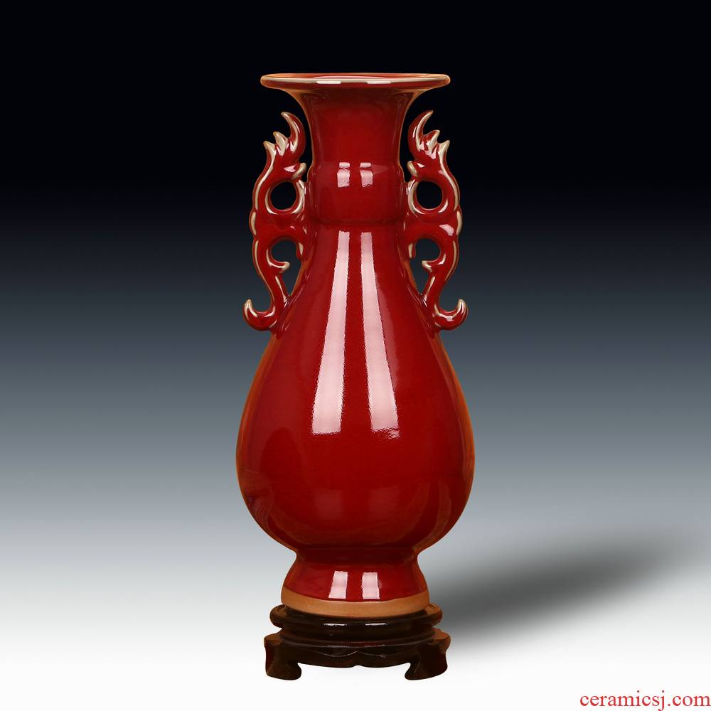 Jingdezhen ceramic vase archaize of jun porcelain up Chinese flowering crabapple red ssangyong ear okho spring vase home furnishing articles