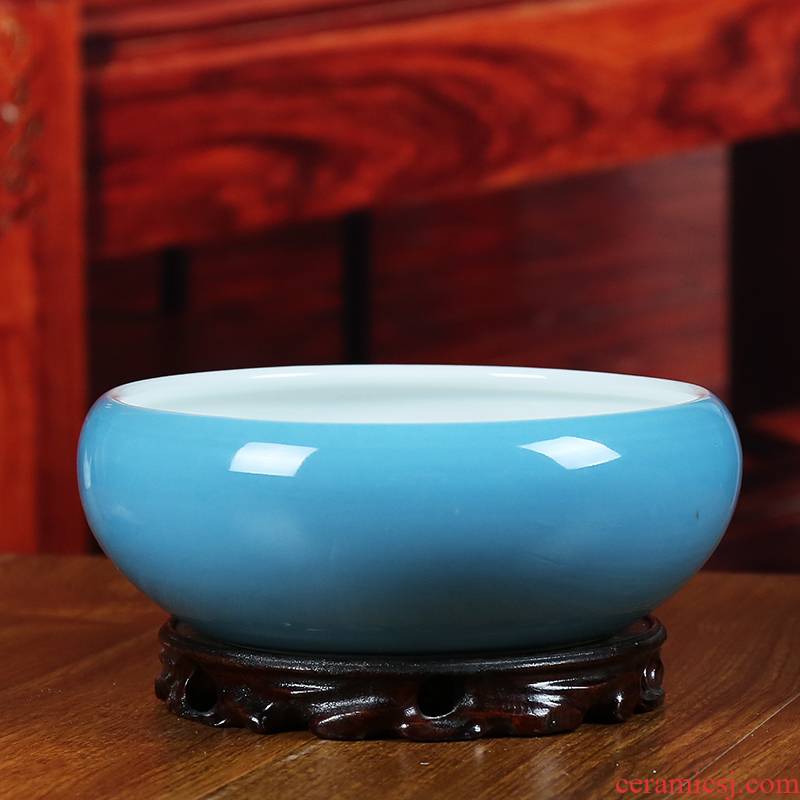 Jingdezhen ceramics glaze gold fish tank water shallow blue turtle cylinder ashtray pen XiCha handicraft furnishing articles to wash to the living room