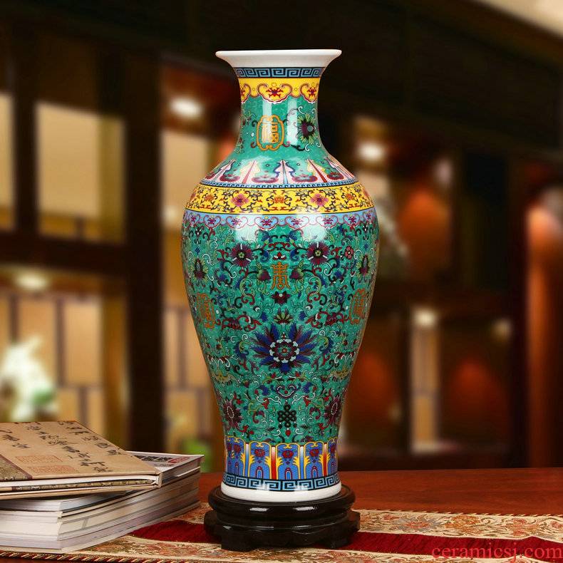 Modern Chinese jingdezhen ceramics enamel see colour green live vase sitting room study bedroom home furnishing articles